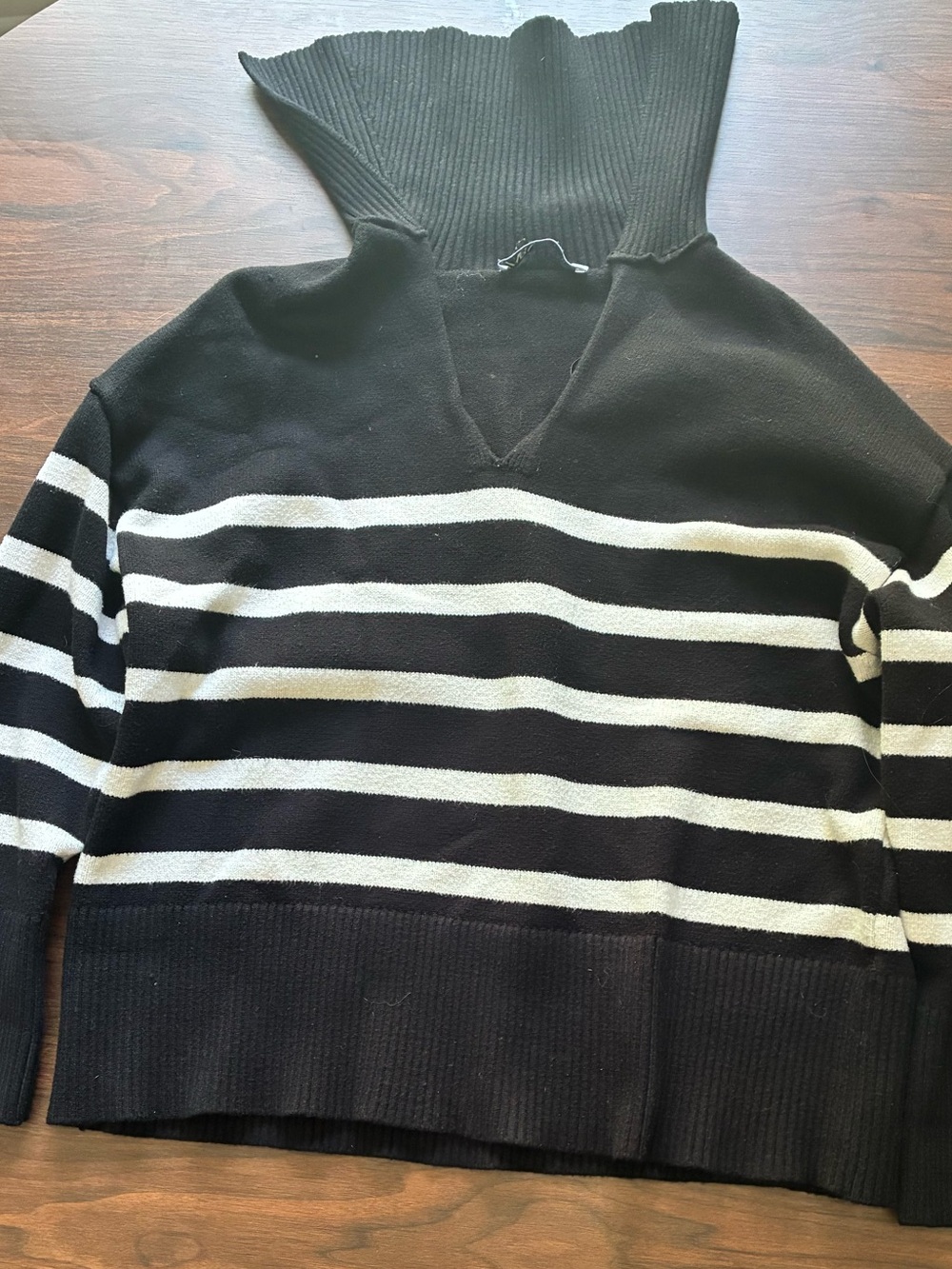 Zara Black & White Striped Turtleneck Sweater